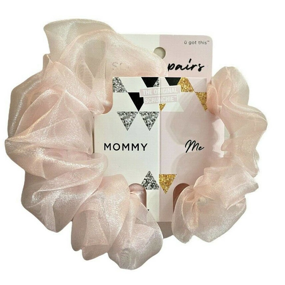 Scunci 2 Piece Mommy and Me Pink Tulle Rubber Band Hair Scrunchie Set